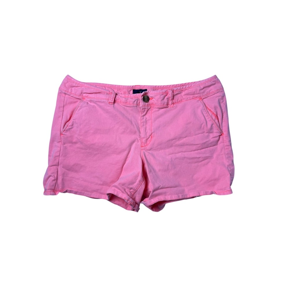 American Eagle Neon Pink Midi Shorts Womens 14 Stretch Chino Summer Casual